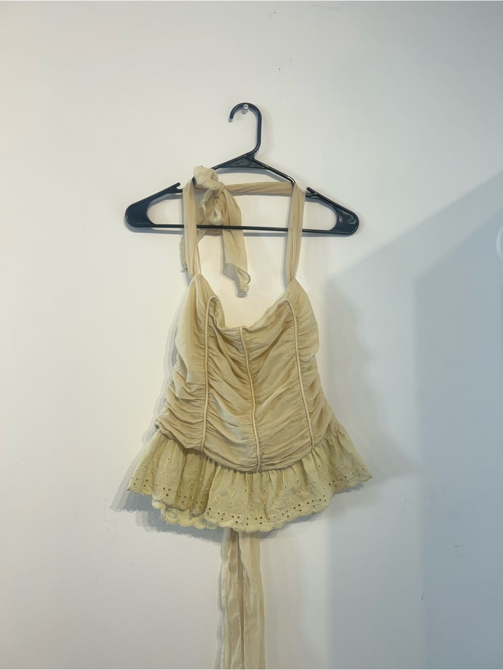 Ruched Cream Halter Peplum Top